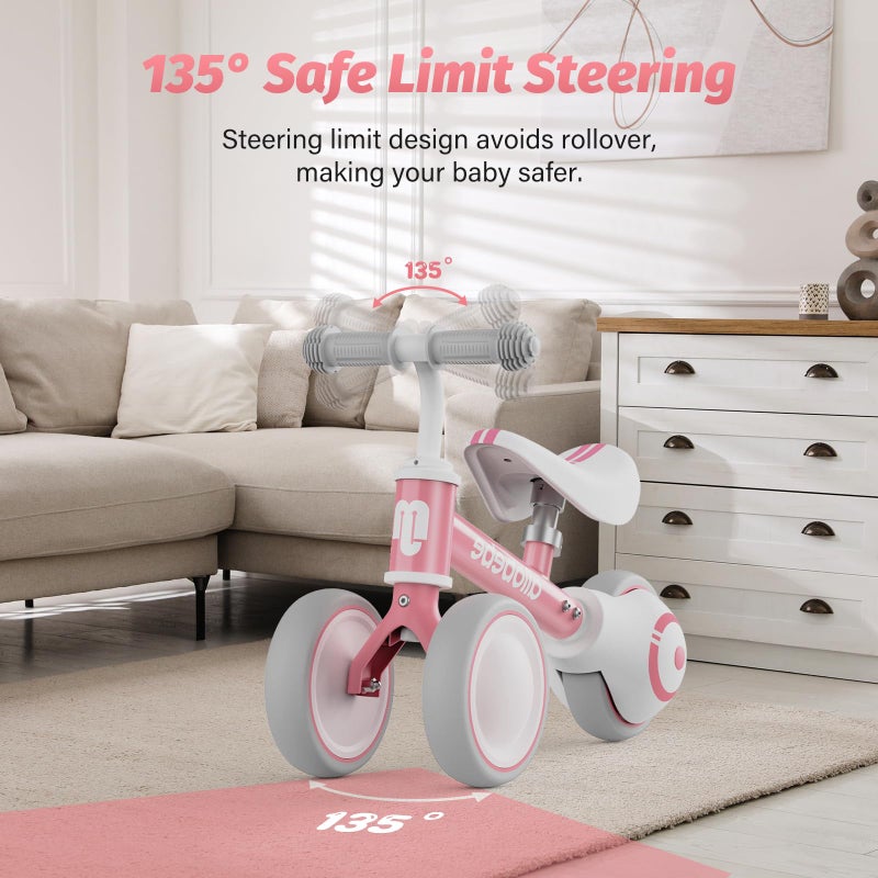 allobebe Baby Balance Bike, Cute Toddler Bikes 12-36 Months Gifts for 1 Year Old Girl Bike to Train Baby from Standing to Walking with Adjustable Seat Silent & Soft 3 Wheels, Pink - Image 2